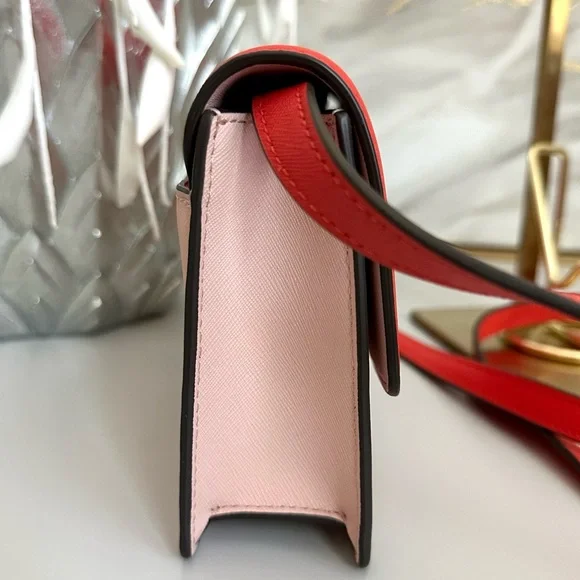 Like New Tory Burch EMERSON COLOR BLOCK MINI in BRIGHT SAMBA /PINK QUARTZ - Picture 9 of 12